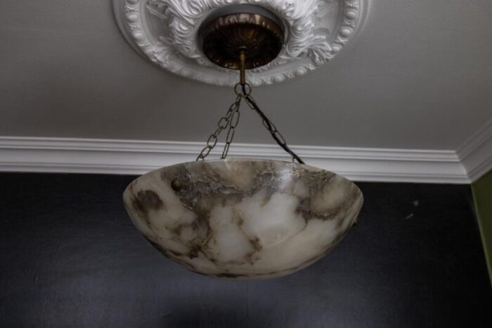 french smoky white alabaster pendant light with dark veins 1920s 16