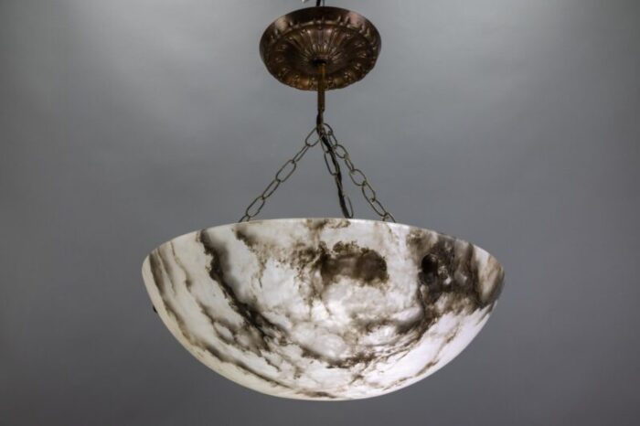 french smoky white alabaster pendant light with dark veins 1920s 3