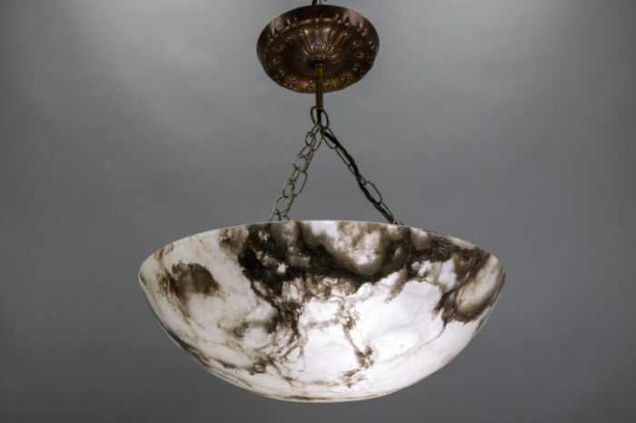 french smoky white alabaster pendant light with dark veins 1920s 4