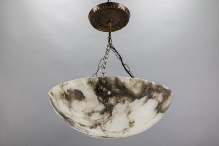 french smoky white alabaster pendant light with dark veins 1920s 5