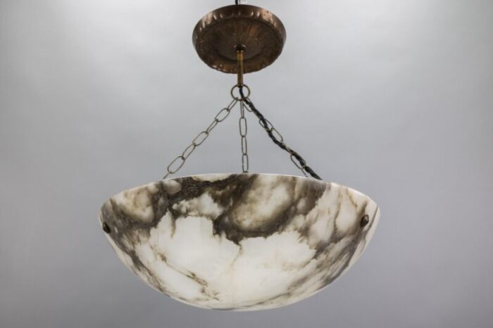 french smoky white alabaster pendant light with dark veins 1920s 6