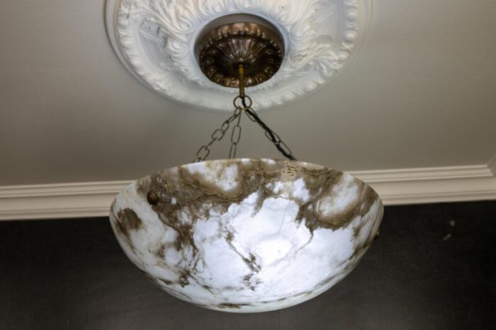 french smoky white alabaster pendant light with dark veins 1920s 7