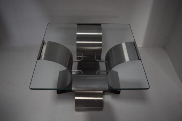 french steel and glass coffee table by francois monnet 1970s 1