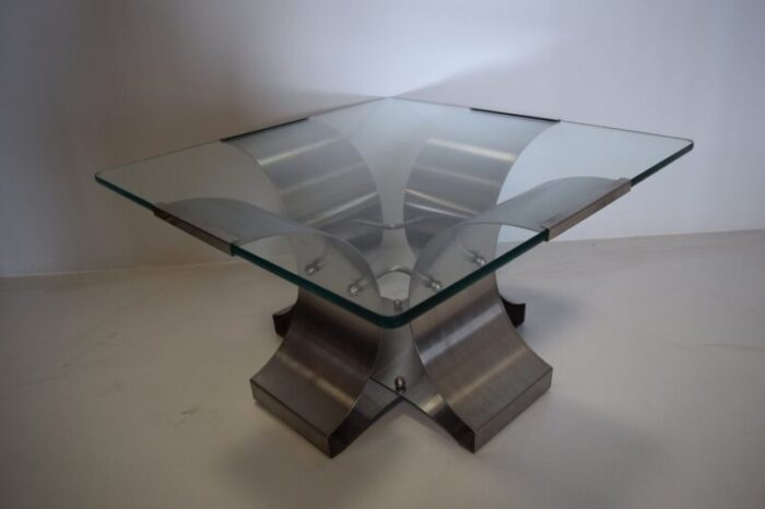 french steel and glass coffee table by francois monnet 1970s 2