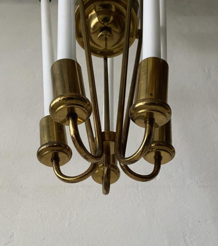 german art deco brass chandelier with five fluorescent tubes from kaiser co germany 1930s 4