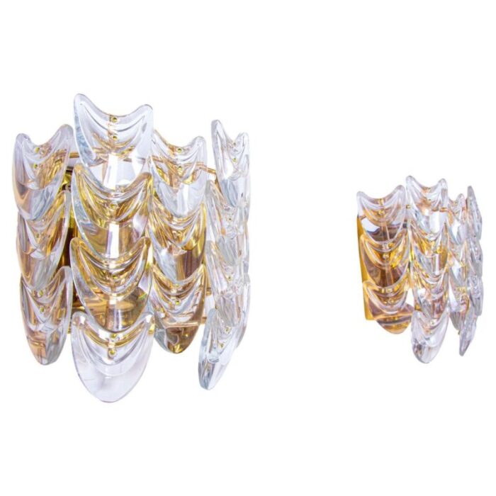 german wall sconces in crystal glass and gilt brass 1960s set of 2 1