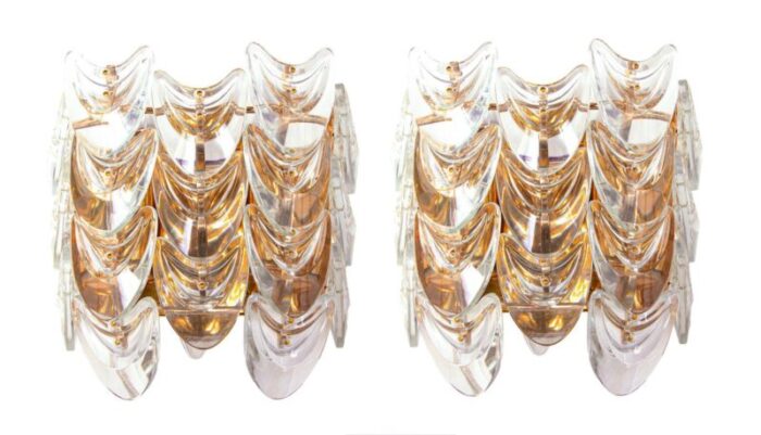 german wall sconces in crystal glass and gilt brass 1960s set of 2 2