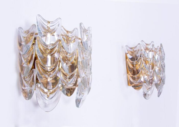 german wall sconces in crystal glass and gilt brass 1960s set of 2 3