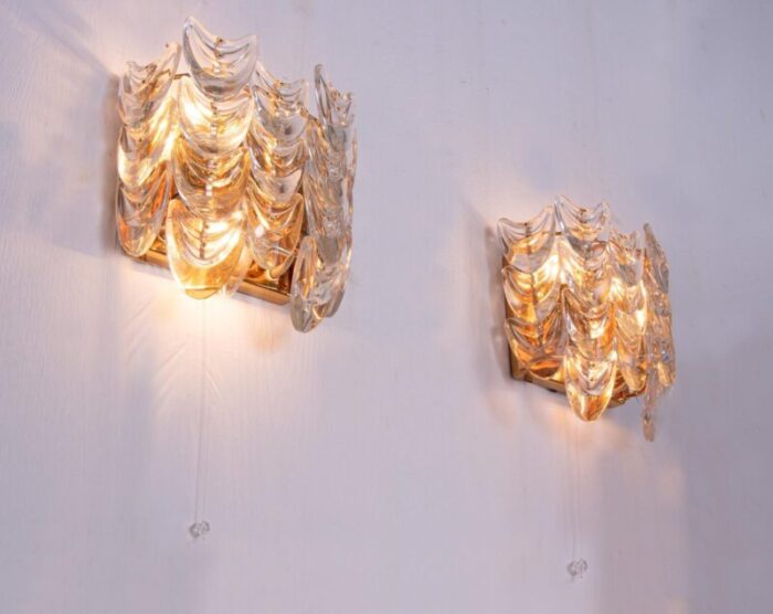 german wall sconces in crystal glass and gilt brass 1960s set of 2 4