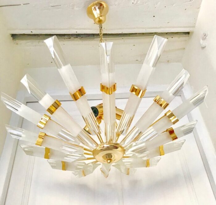 gilt gold glass murano chandelier from venini italy 1980s 2