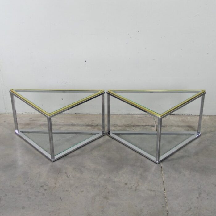 glass side tables 1970s set of 2 1