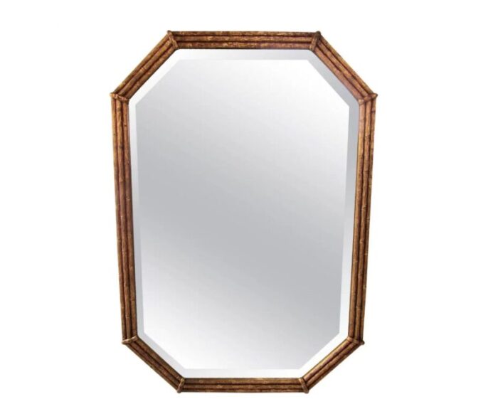 gold giltwood bamboo style wall mirror circa 1960s 3843