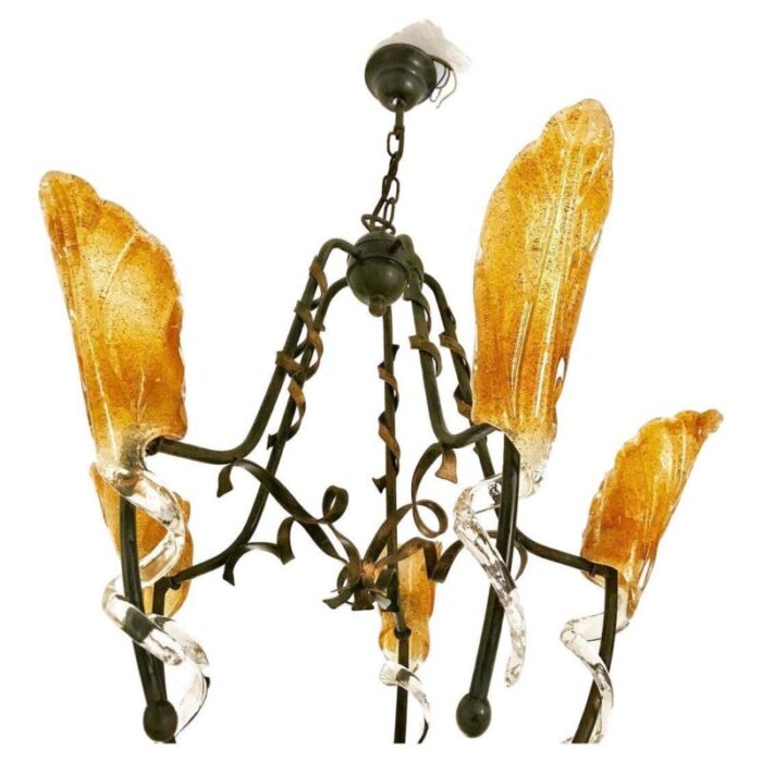 gold murano glss black metal structure chandelier italy 1989 1