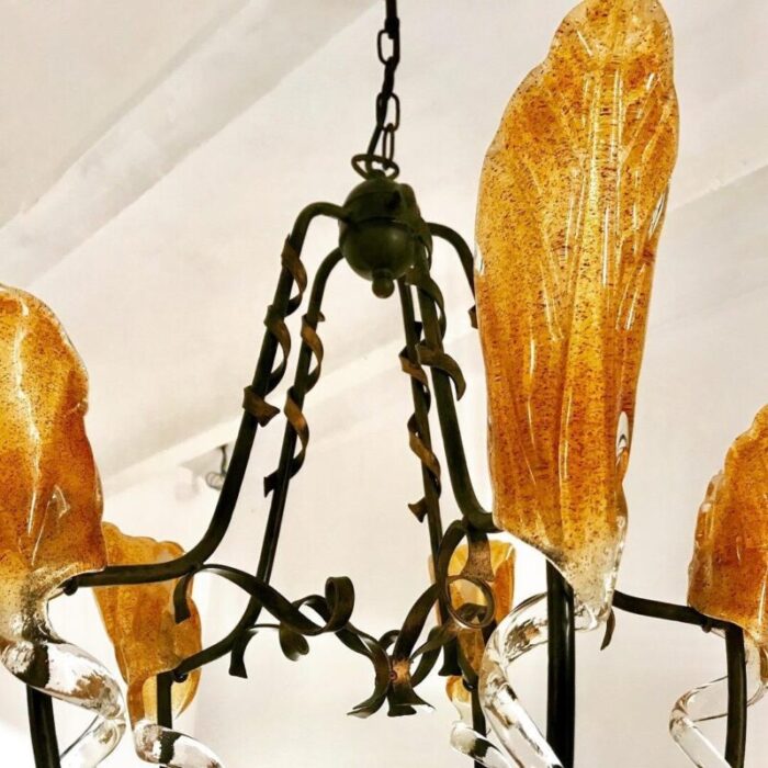 gold murano glss black metal structure chandelier italy 1989 2