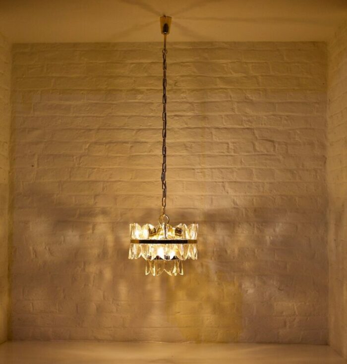 golden brass and crystal corina chandelier from kalmar 1970s 3