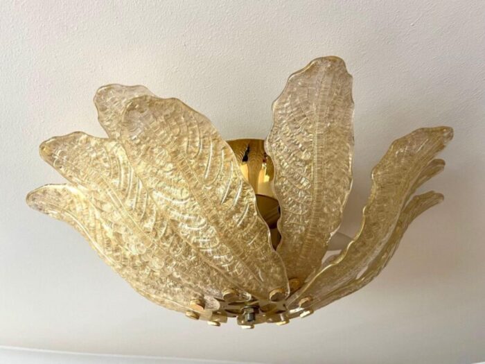 golden murano glass flush mount ceiling light attributed to barovier toso italy 11