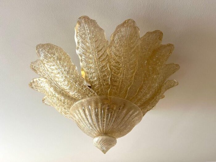 golden murano glass flush mount ceiling light attributed to barovier toso italy 4