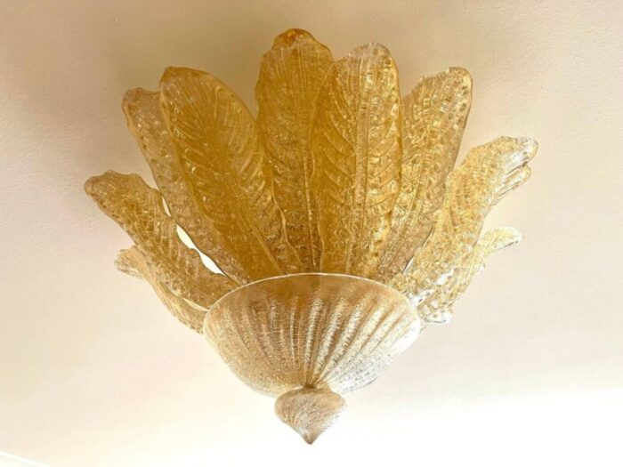 golden murano glass flush mount ceiling light attributed to barovier toso italy 5