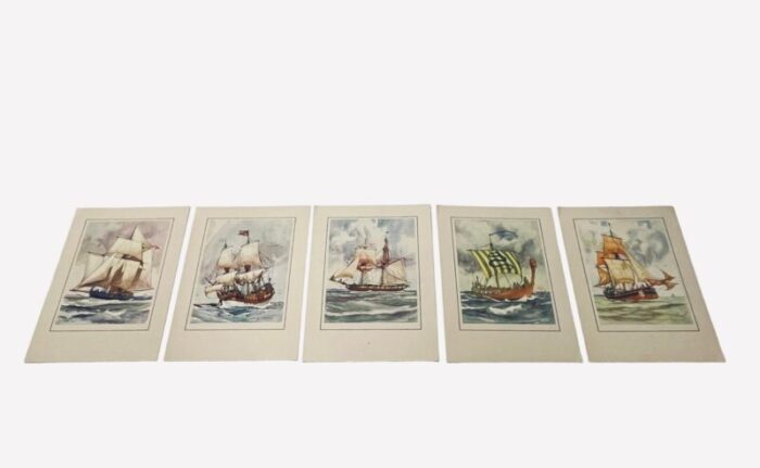 gordon grant nautical maritime ship watercolor matted prints set of 5 7718