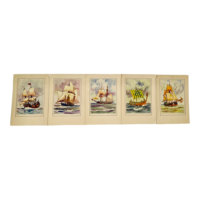 gordon grant nautical maritime ship watercolor matted prints set of 5 9407