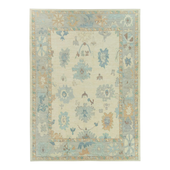 gray cloud ash field multicolor handwoven turkish oushak rug 103 x 143 8167