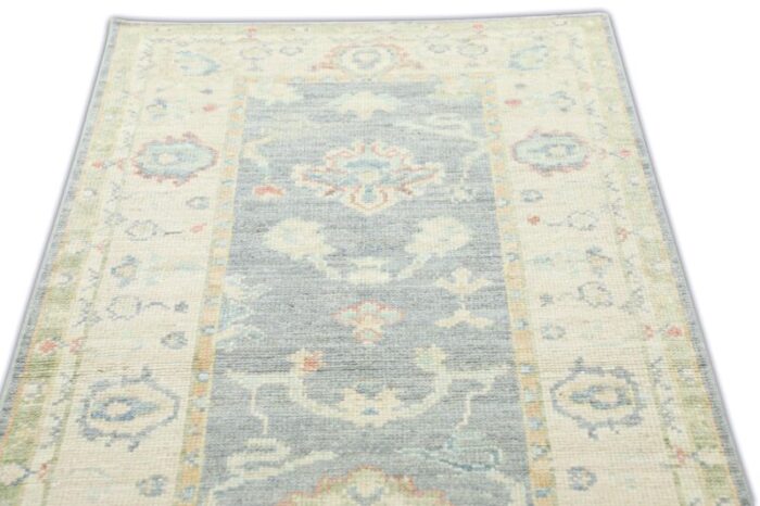 gray cloud ash powder field multicolor handwoven turkish oushak rug 3 x 162 0115