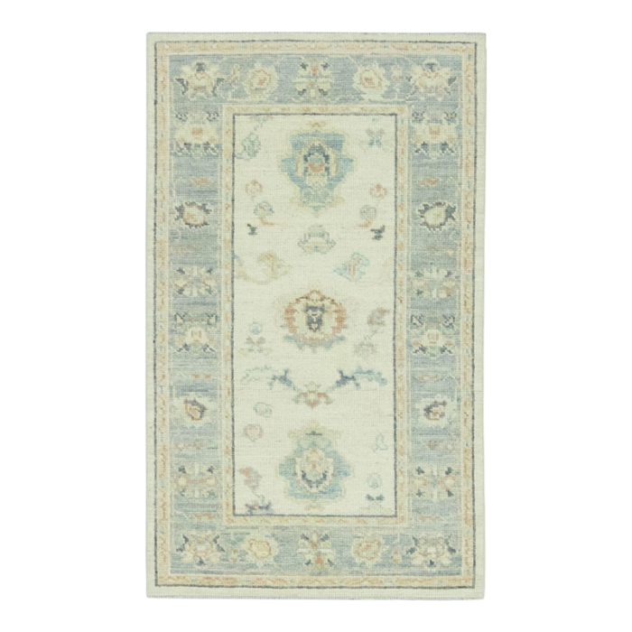 gray cloud field multicolor handwoven turkish oushak rug 31 x 54 0807