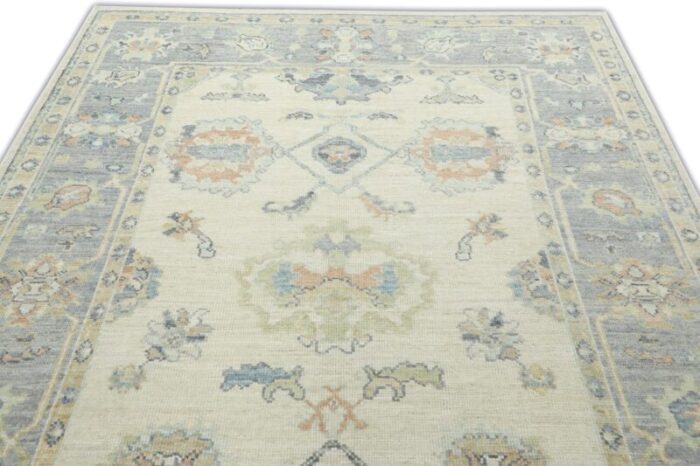 gray field green white multicolor handwoven turkish oushak rug 63 x 93 7785