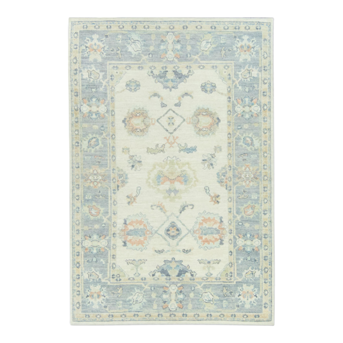 gray field green white multicolor handwoven turkish oushak rug 63 x 93 8802