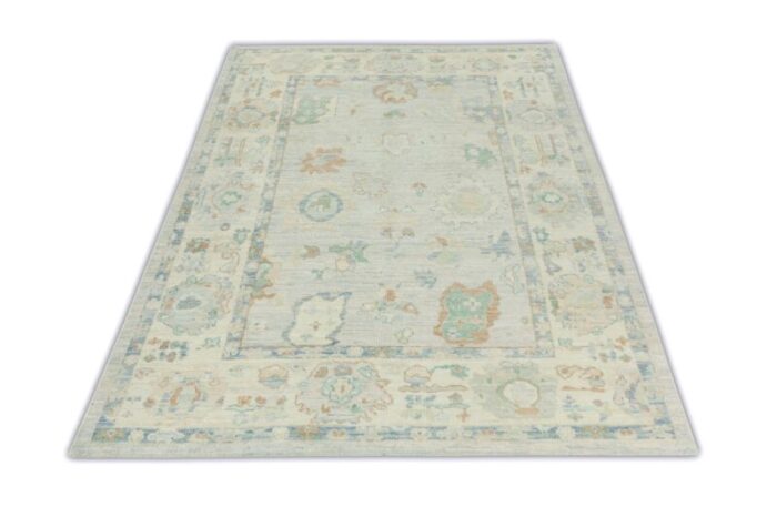 gray pale leaf field multicolor handwoven turkish oushak rug 63 x 9 4670