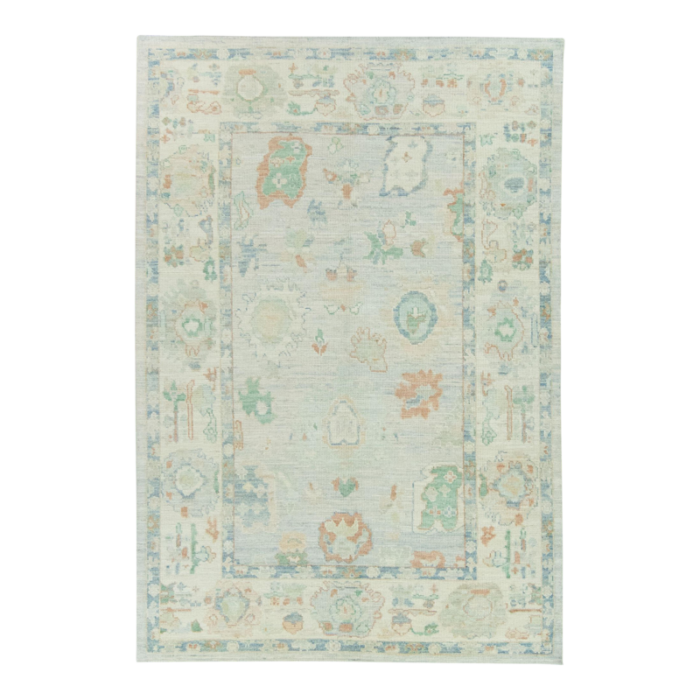 gray pale leaf field multicolor handwoven turkish oushak rug 63 x 9 8765