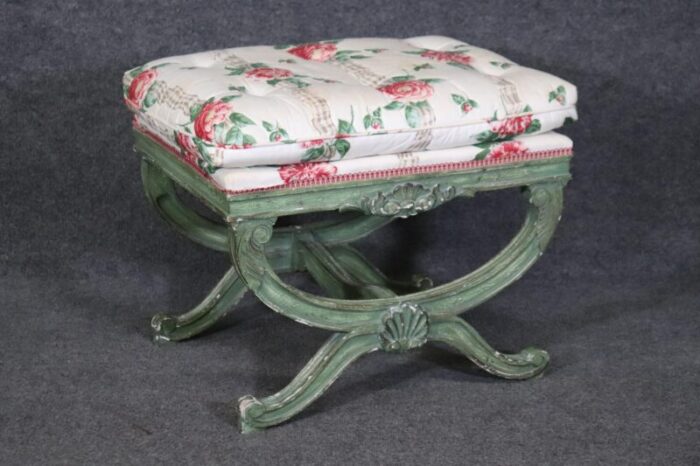 green painted decorated upholstered cerule style regency bench stool 2005