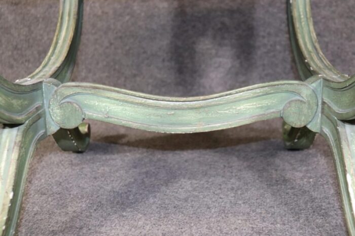 green painted decorated upholstered cerule style regency bench stool 4243