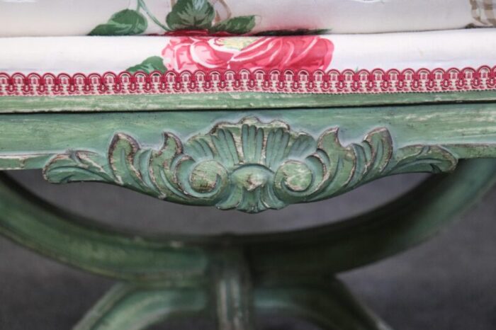 green painted decorated upholstered cerule style regency bench stool 5658