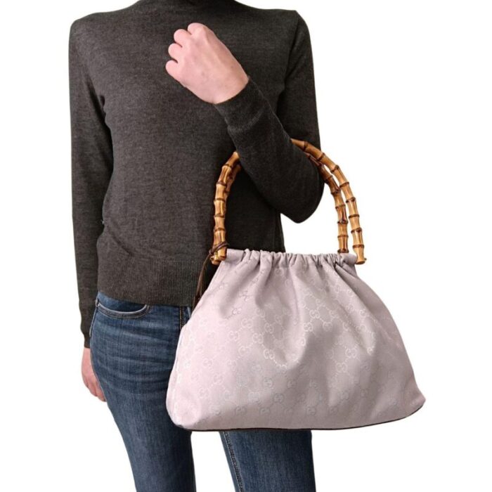 gucci gucci gucci bamboo gg handbag in lilac canvas 4485