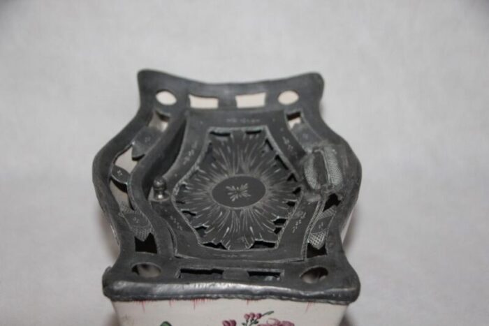 handpainted ceramic and pewter inkwell france 18th century 2294