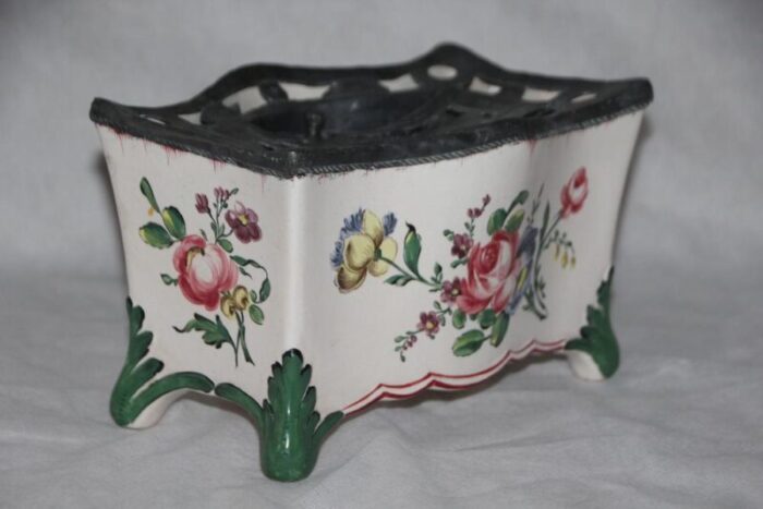 handpainted ceramic and pewter inkwell france 18th century 9169