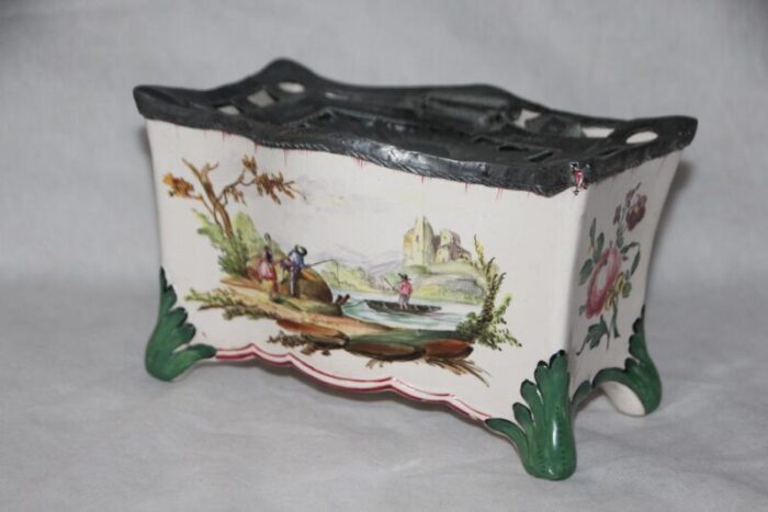 handpainted ceramic and pewter inkwell france 18th century 9542