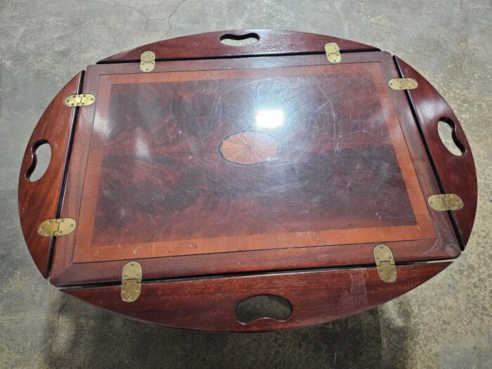 hekman butler table mahogany coffee table w sunburst inlay in the federal style 4134