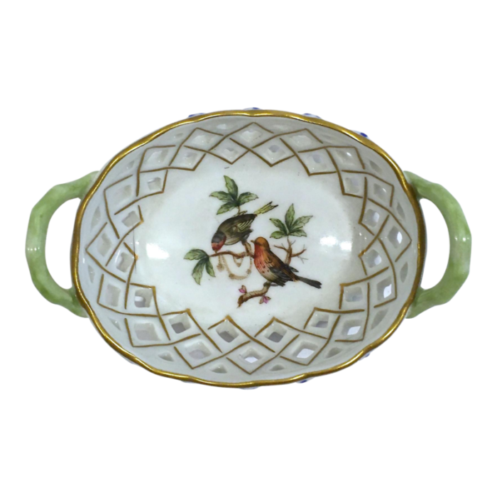 herend pierced wildbird and floral dish 5238