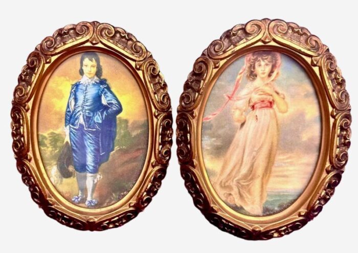 hollywood regency gold oval framed prints of pinkie and the blue boy a pair 1891