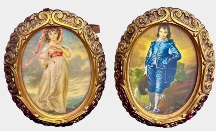 hollywood regency gold oval framed prints of pinkie and the blue boy a pair 2791