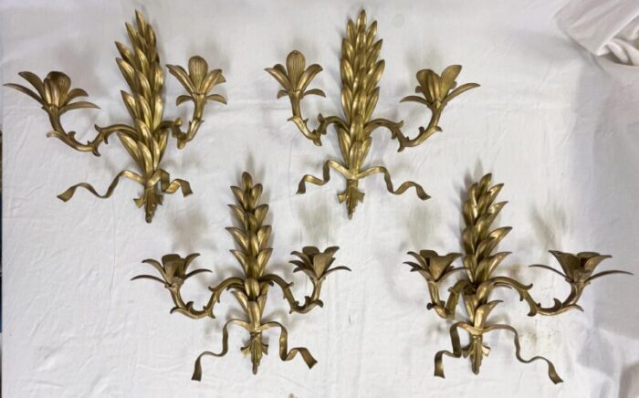 hollywood regency heavy brass la barge style 2 candle wall sconces a pair 4000