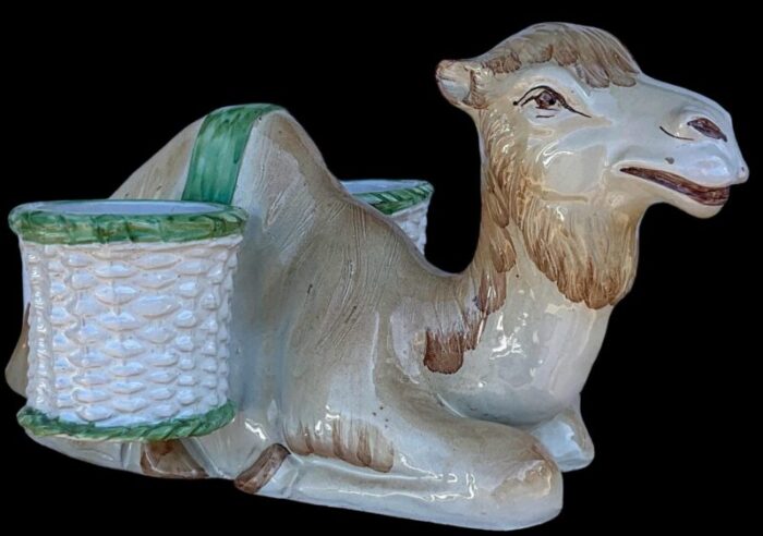 hollywood regency italian terracotta camel form majolica cachepot planter 2568