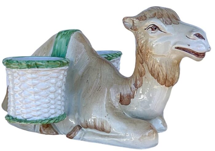 hollywood regency italian terracotta camel form majolica cachepot planter 3748