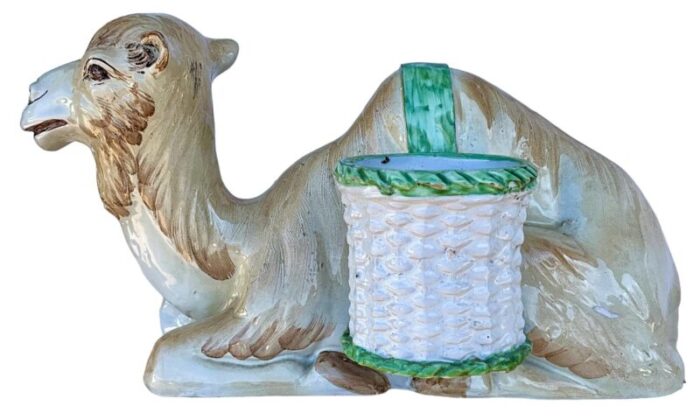 hollywood regency italian terracotta camel form majolica cachepot planter 4562