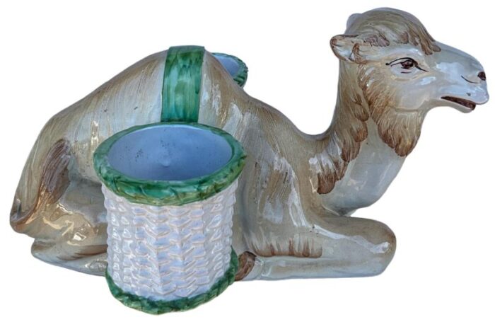 hollywood regency italian terracotta camel form majolica cachepot planter 6478