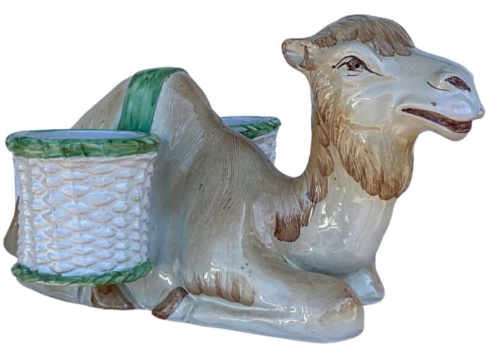 hollywood regency italian terracotta camel form majolica cachepot planter 8498