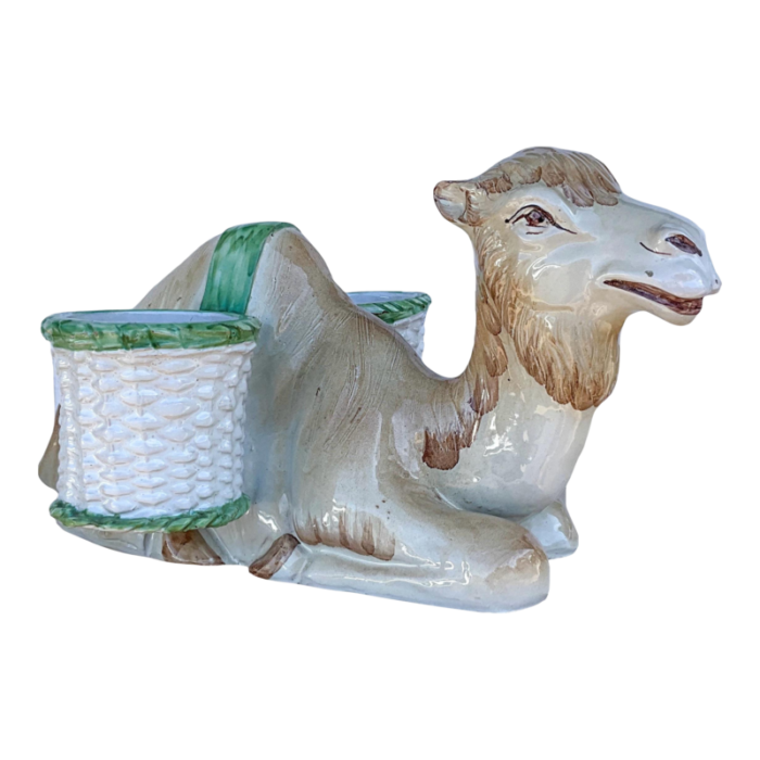 hollywood regency italian terracotta camel form majolica cachepot planter 9238