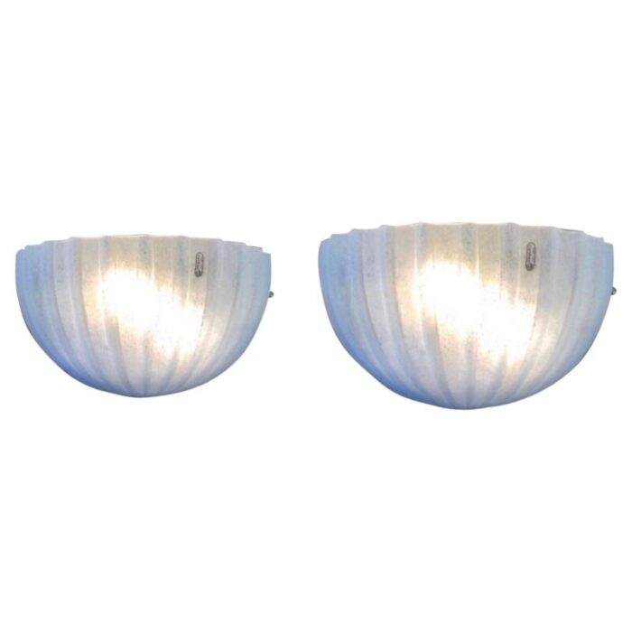 ice frost murano glass wall lights from seguso italy set of 2 1